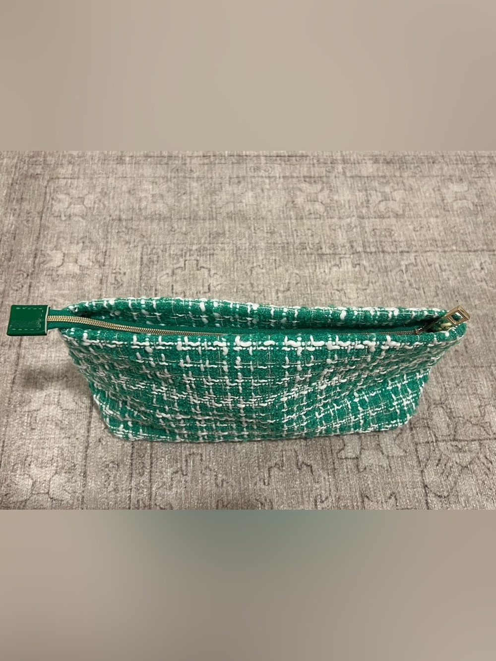 Mario Badescu Green Tweed Bouclé Cosmetic Makeup Bag Pouch NEW - Picture 4 of 6